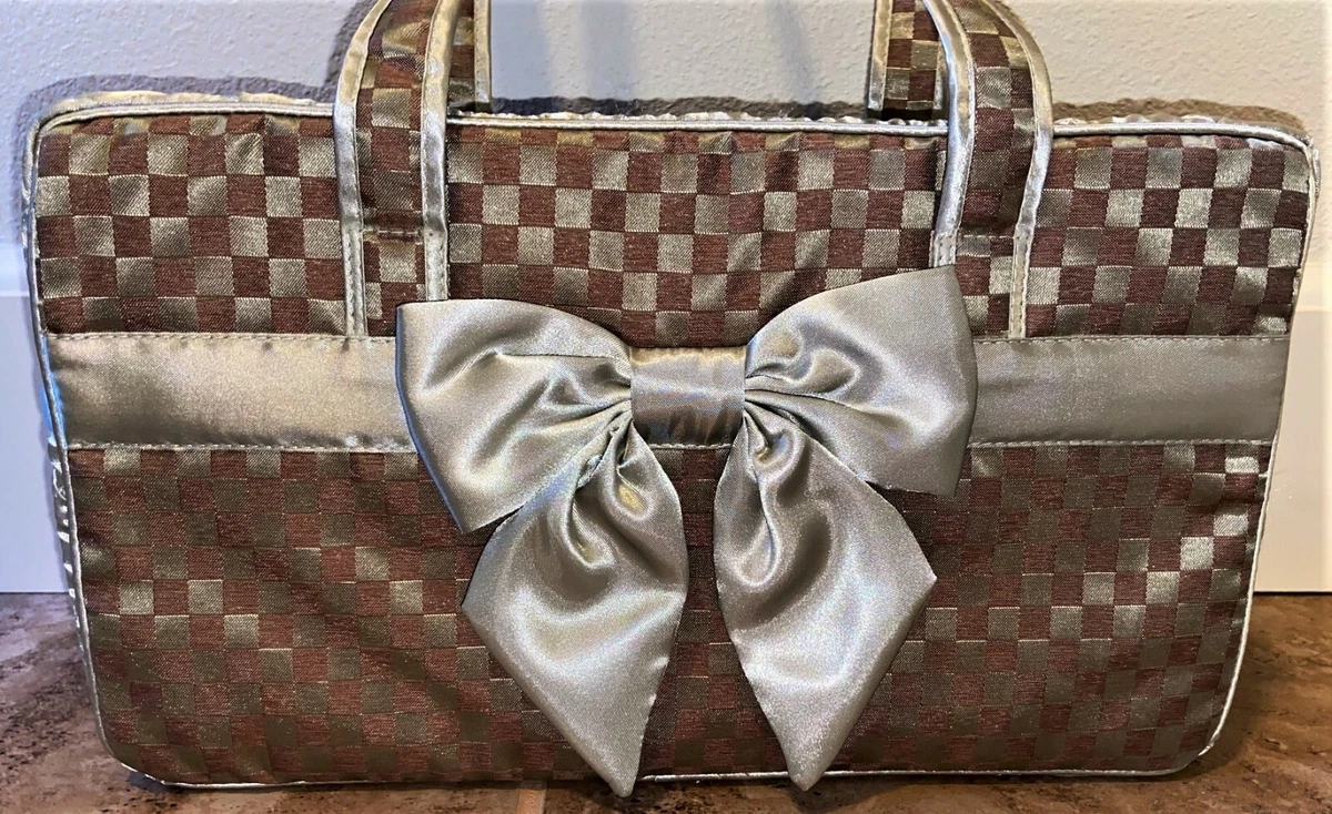 NaRaYa Travel Bag - From Thailand - Silver Gold Quilted Checkered W/Silver  Bow