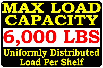 Max Load Capacity Per Shelf Sign. Size Options. Your Warehouse Rack Weight Added
