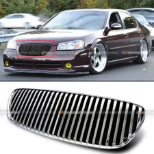 For 02 03 Nissan Maxima Chrome Badgeless Vertical Front Bumper Hood Grille
