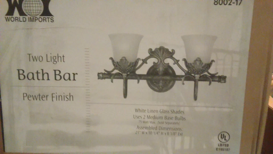 World Imports Two Light Bath Bar Pewter Finish - Image 2 of 2