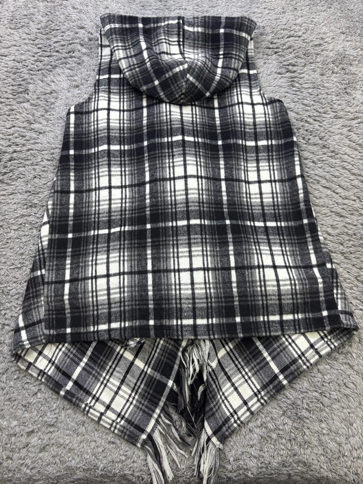 Chaqueta Jolt Mujer Gris Medio Ventana Cuadros Cascada Drapeada Cárdigan con Capucha Foto 2 de 4