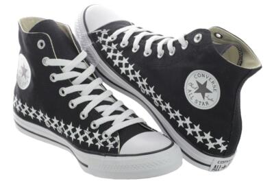Converse White Rows of Stars on Black High Tops Shoes Unisex Wms 7 / Mns 5 NEW