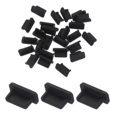 25pcs USB Type C Port Plugs Covers Caps Silicone Anti Dust Protector, Black