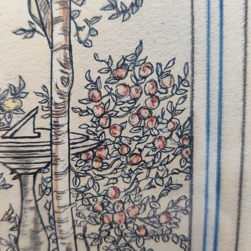 Vtg Pen Ink Hand Colored Girls in Rose Garden Victorian Edwardian Signed 10x13 - Picture 12 of 20