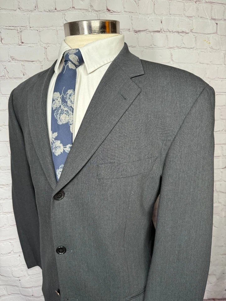HUGO BOSS Mens Gray Wool CLASSIC FIT Pleated 2 Pc Suit 42R Jacket 35x29 Pant - Image 3 of 4