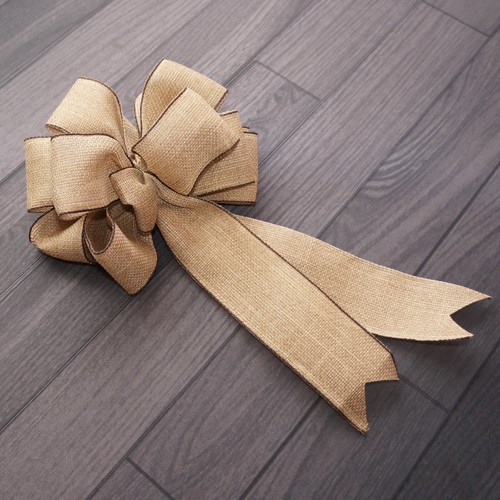 Brown Burlap Bow Ribbon | 13” From Top To Bottom | Handmade, Hand Crafted - Picture 4 of 8