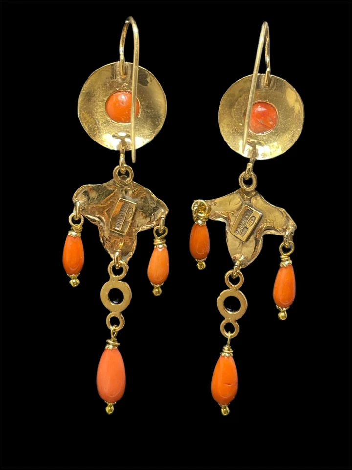 Orecchini in Art déco con Corallo Sciacca e onice - Immagine 3 di 4