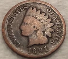 1891 US Indian Head Cent 1C Penny - G - #9828