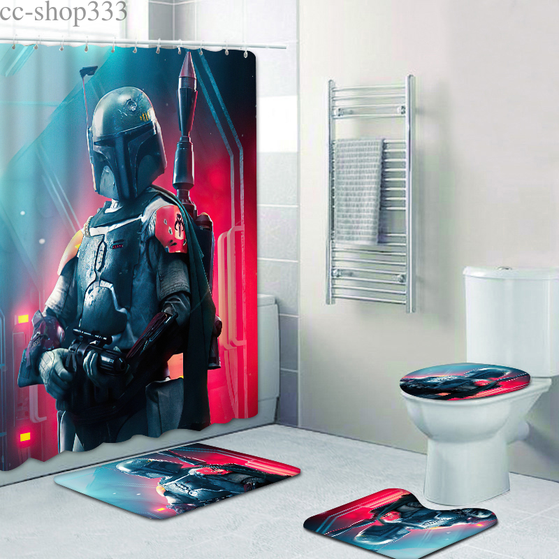 Mandalorian Bathroom Set 4PCS Mat Shower Curtains NonSlip Rugs Toilet