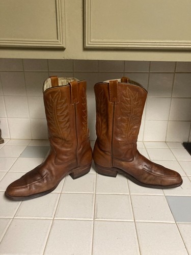 Vintage Sheplers Mens 10 Thick Brown Leather Western Cowboy Boots USA Rockabilly - Picture 9 of 13