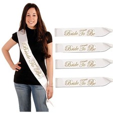 White Bride Sash Gold Writing Girls Night Bachelorette Bridal Shower Party Decor