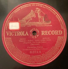 Geraldine Farrar – 78 rpm Victor pat 88146: Manon-Adieu notre petite table; E