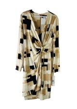 New Calvin Klein Womens 6 Geometric Slinky Faux Wrap Long Sleeve Dress