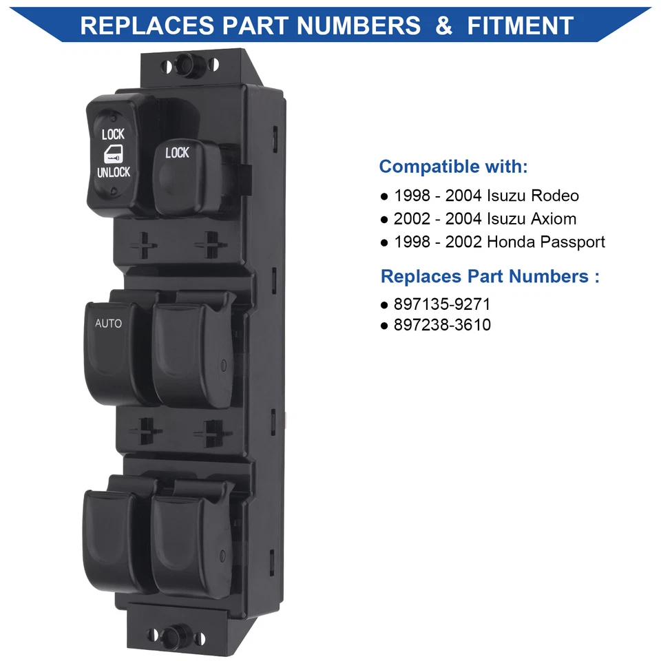 Main Window Switch Control Button for 1998-2004 Isuzu Rodeo Axiom Honda Passport Foto 4 de 4