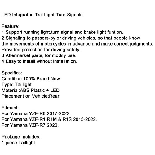 Tail light Integrated Turn Signals For Yamaha YZF R6 R1 R1S R7 2015-2024 Smoke - Picture 6 of 6