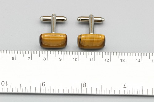 Natural Stone Cufflink for Men Natural Tiger Eye stone Brown Cufflink (#37) - Picture 6 of 9
