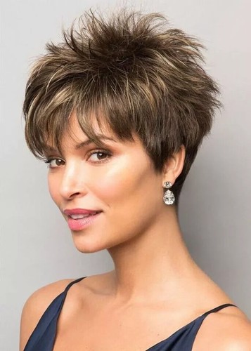 Dark Brown Layered Hairstyles Women's Natural Straight Human Hair Wig 8 In