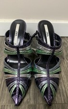 Zara Womens Metallic Python Faux Leather Caged Strappy Heeled Mules 7.5 38 NEW