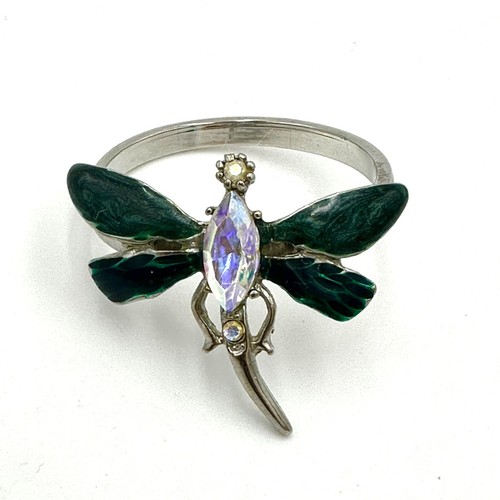 4 Cloisonne Style Dragonfly Napkin Rings Gem Acrylic Metal Silver Tone Whimsical - Picture 2 of 6
