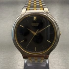 Seiko Watch Men 34mm Black Dial Two Tone Round V701-1K29 Vintage New Battery