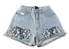 VTG Zip code Sz 5/7 Actual 23x2 Floral Light Wash Denim Shorts 100 Cotton EUC