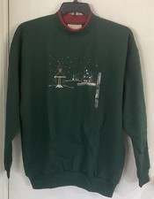 M&C Sportswear Womens Dark Green Holiday Sweatshirt W/ Accents Size Large 42-44