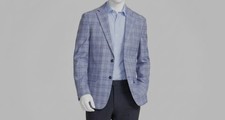 Tommy Hilfiger Men Blue Modern Plaid Sport-Coat Suit Jacket Size 44L