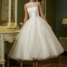 Vintage White Sleeveless Short Wedding Dresses Tea Length Pleated Bridal Gowns