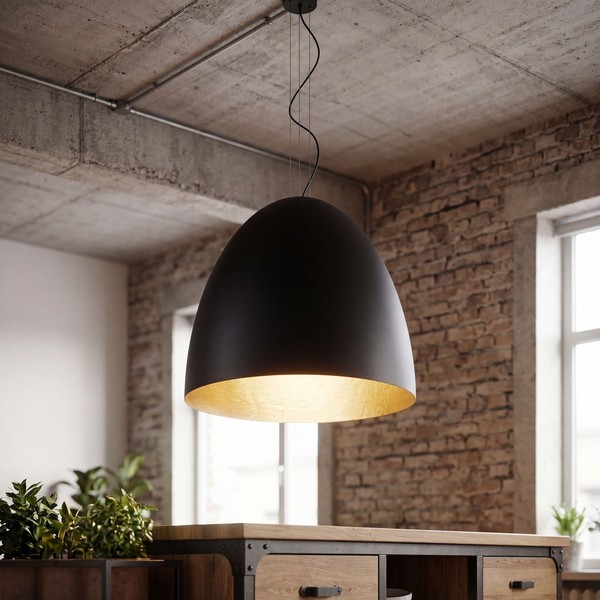 Pendelleuchte Schwarz Gold Metall 7 Flmg Rund Loft Wohnzimmer HäNgelampe Ornella-image