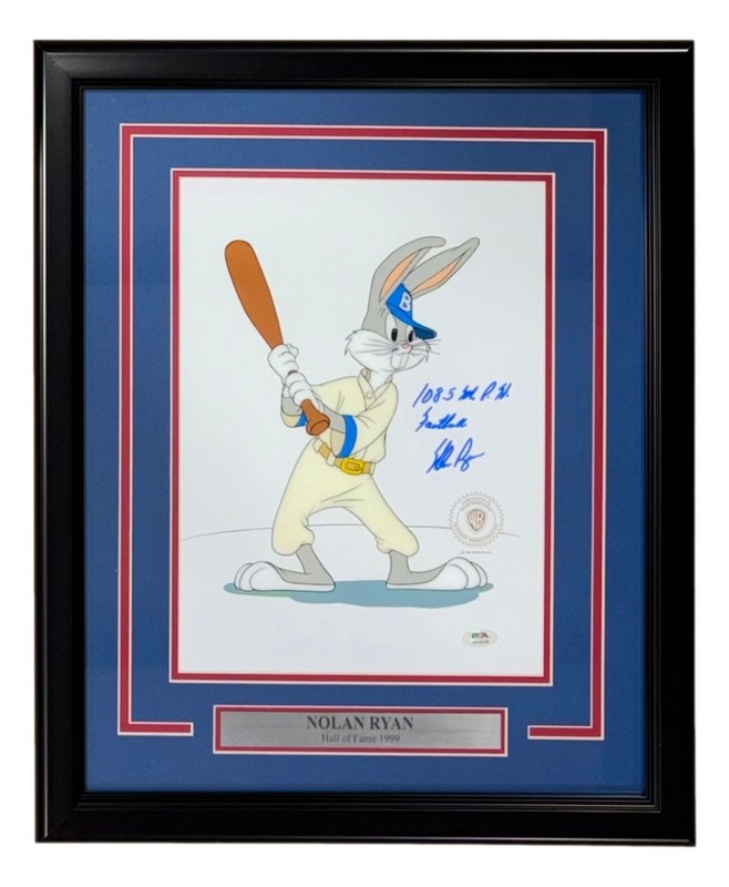 Nolan Ryan Signed Framed 1992 Looney Tunes Film Cel 108.5 MPH Fastball PSA/DNA