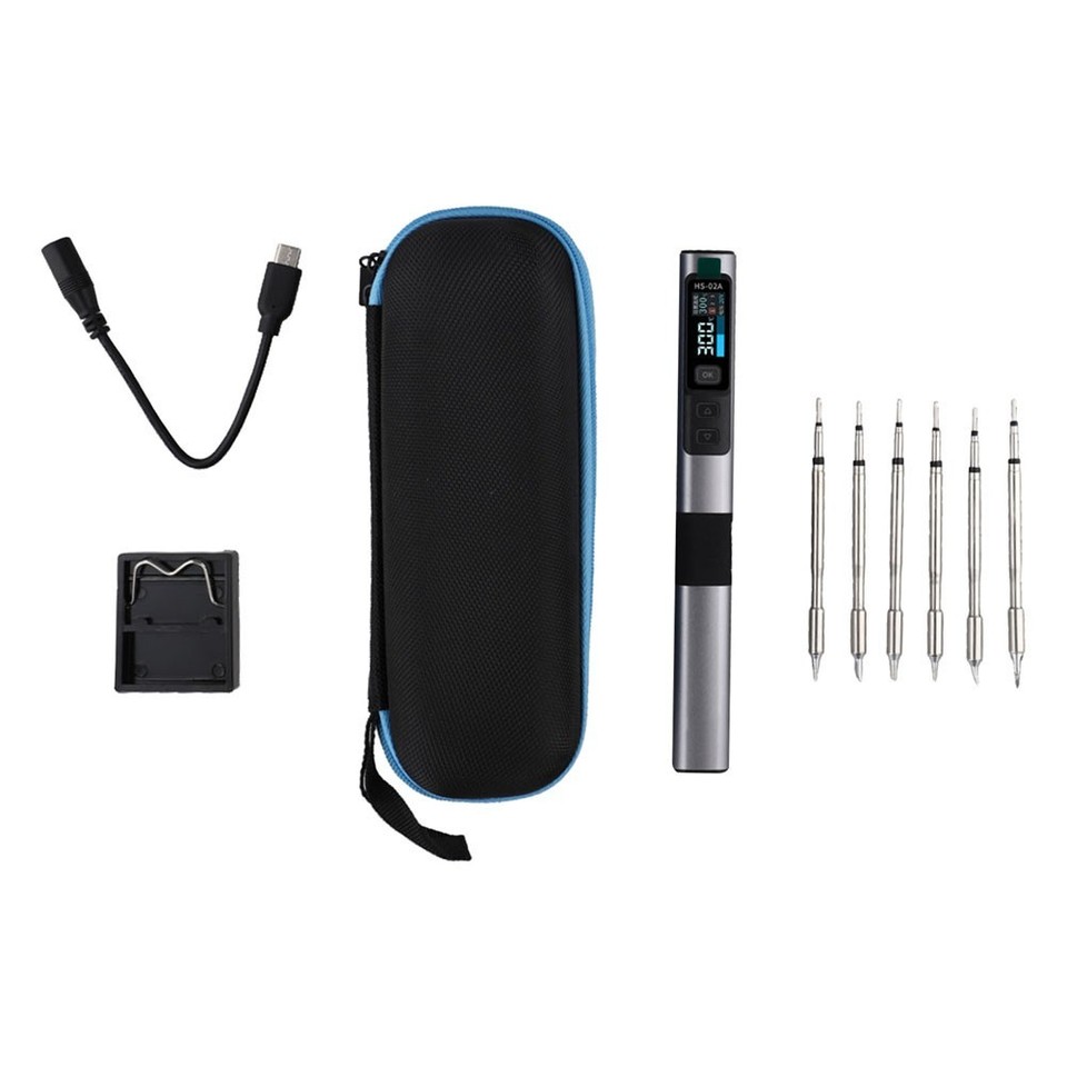 Saldatore Cordless HS02 Ad Alte Prestazioni - Riscaldamento Rapido 9-100W, Schermo A Colori, 3 Punte Incluse, Alimentazione USB-C PD/QC