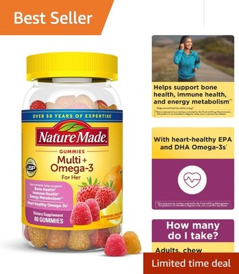 80 Count Multi-Flavor Women's Gummy Vitamins with Omega-3 for Immune Support