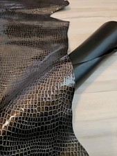 BROWN GRAY ALLIGATOR CROC PRINT EMBOSSED SHEEPSKIN LAMBSKIN LEATHER HIDE PANEL