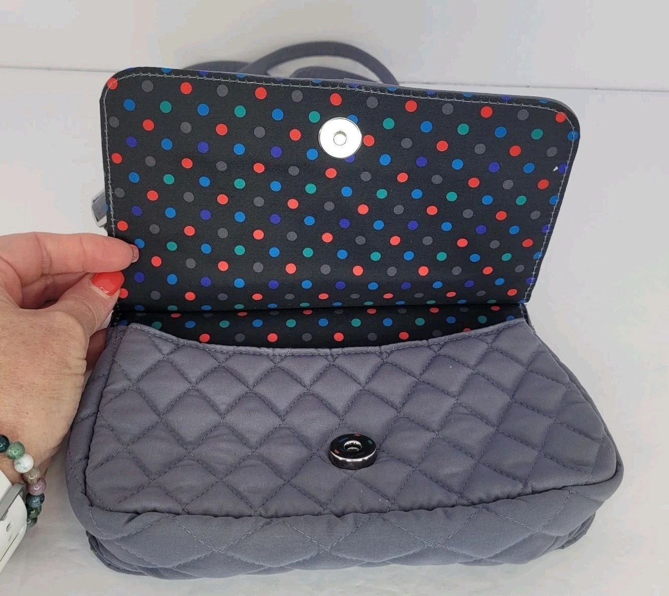 Borsa a tracolla Vera Bradley grigio carbonio tinta unita trapuntata Petite mini borsa 15919 158