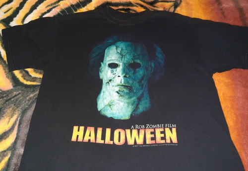 Rob Zombie Halloween~Michael Meyers Mask Shirt~Size XL~Black/Teal/Orange🎃