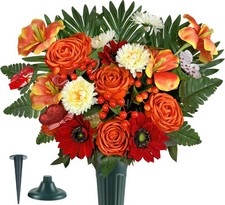Artificial Cemetery Flowers Vase Memorial Funeral Bouquet Grave Decoration
