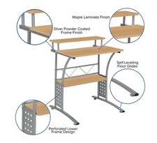Flash Furniture Clifton Maple Computer Desk with Top and Lower Storage Shelves