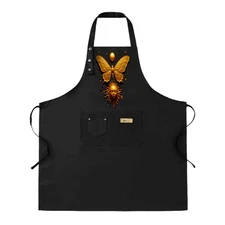 2 Pack Adjustable Bib Apron with Golden Butterfly & Fiery Sun Design 2 Pockets