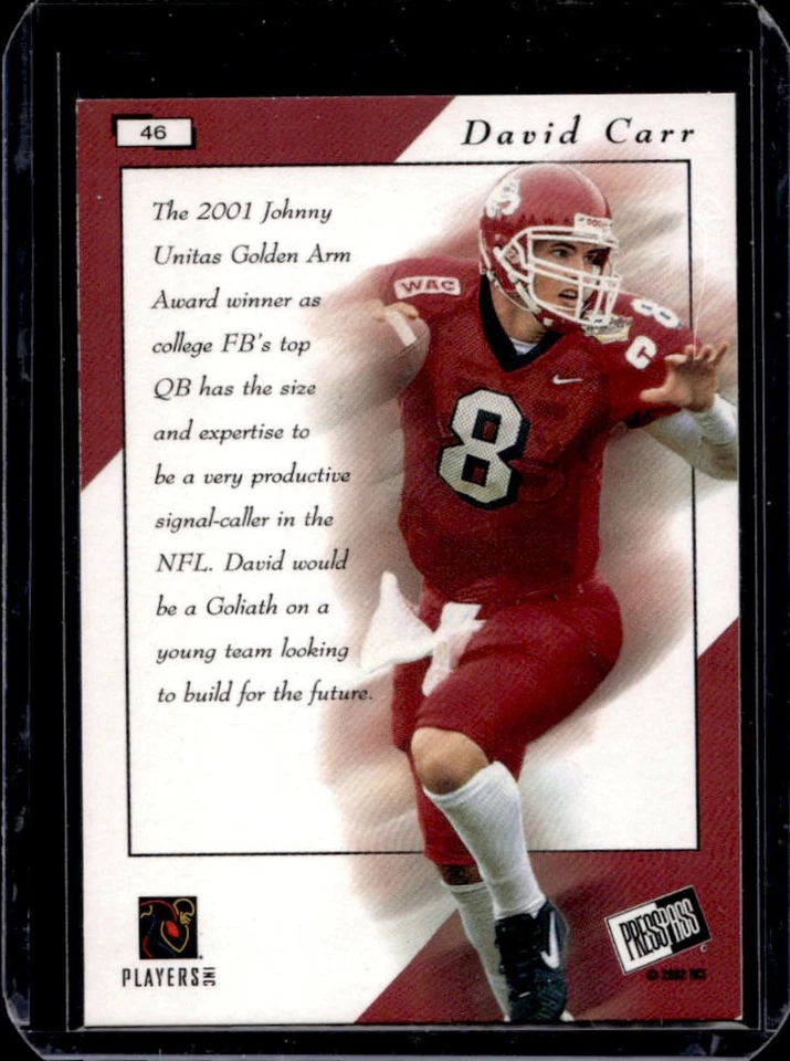 2002 Press Pass David Carr Power Pick Rookie RC Rookie #46 Bulldogs - Image 2 of 2