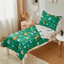 4 Pieces Dinosaur Bedding Set Boys Girls, 2 Sides Design Bed in a Bag Comfort...