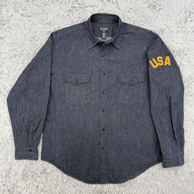 Polo Jeans Co Ralph Lauren Denim Shirt Mens L Navy VTG 90s USA Patriotic  America