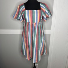Madewell Rainbow Stripe Square Neck Flutter Sleeve Mini Dress XXS J8536 FA18