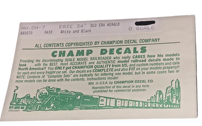 #ad Champ Decals OH 7 Erie 34quot; Old Era Herald 1 Pair White amp; Black O Gauge $4.00