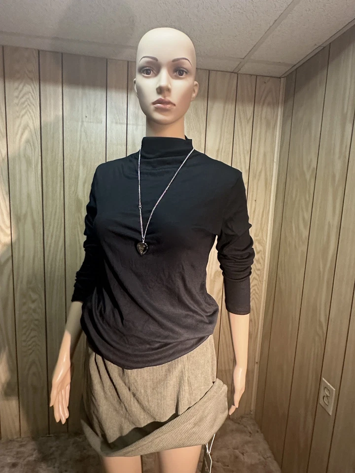 Elastic cotton pullover lapel, versatile base layer for women, black. L - Image 3 of 4