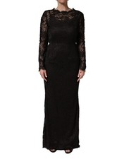 Dolce & Gabbana Black Floral Lace Sheath Long Maxi Women's Dress