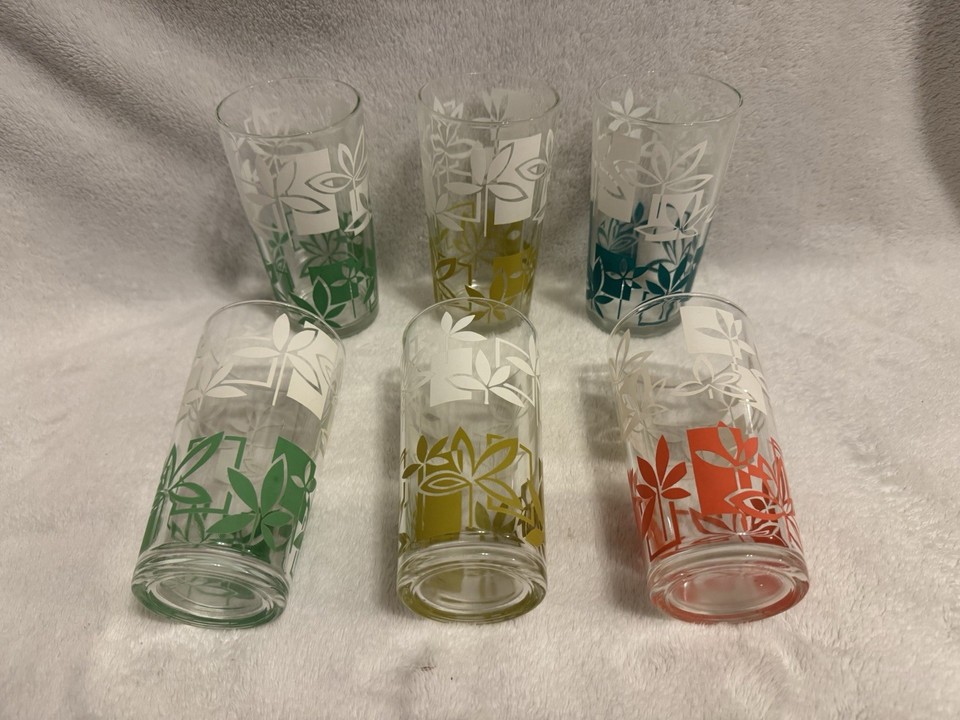 A set of six MCM geometric leaf tumblers that look straight out of a 1960s design catalogue — usable, giftable, and visually striking on any table.