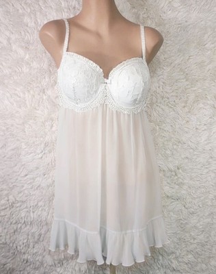 NWOT Seductive Wear Cinema Etoile White Babydoll Nightie+Thong 1X Padded Cups