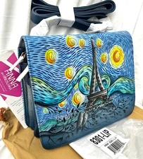 Anuschka Anna NWT🩵Flap-over Multi Compartment Crossbody Bag-LOVE IN PARIS