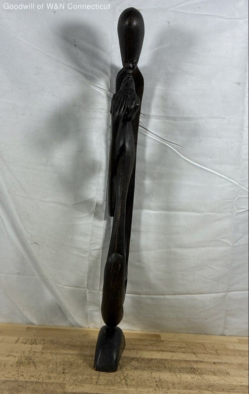 Unsigned Vintage African Hand Carved Wood Kissing Lovers Sculpture Statue 32in