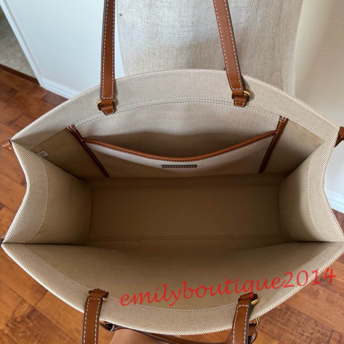 NWT Tory Burch 163097 Blake Canvas Jumbo Tote In Natural Classic